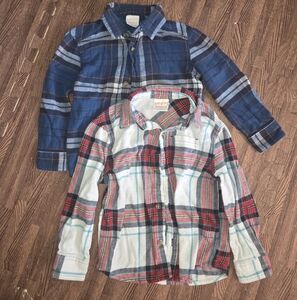 Set Of 2 - Jumping Beans Plaid Button-Up Shirts